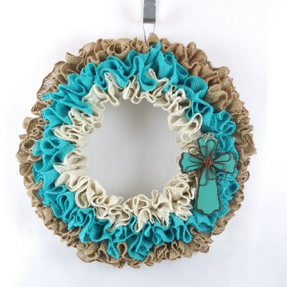 Handmade Other - Wreath of Turquoise Ruffle and Cross